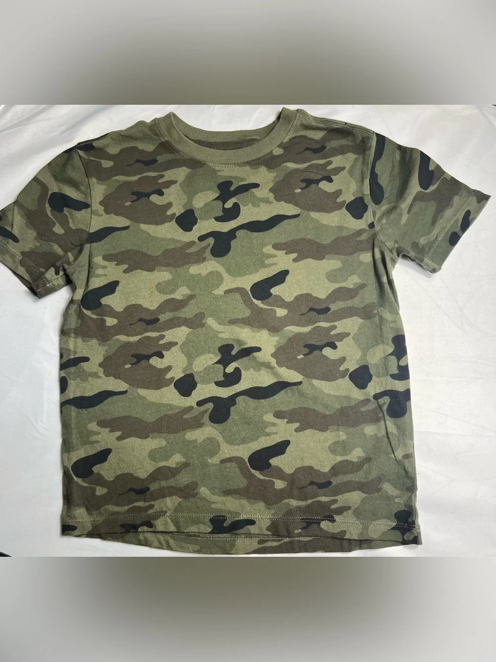 Old Navy Boys Camo T-Shirt Green Short Sleeve Crew Neck Cotton Size S 6-7
